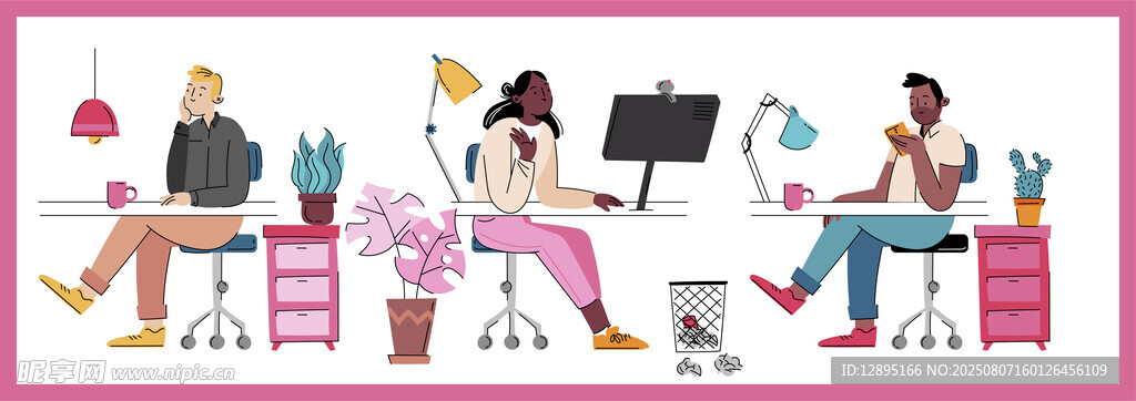 创意工作场景中的多彩人物