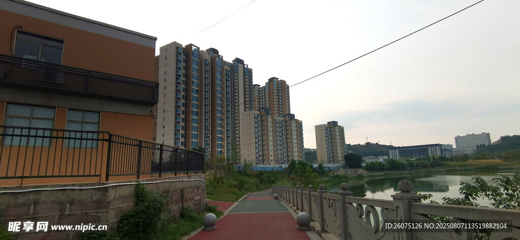 河岸城市高楼与周边建筑景观