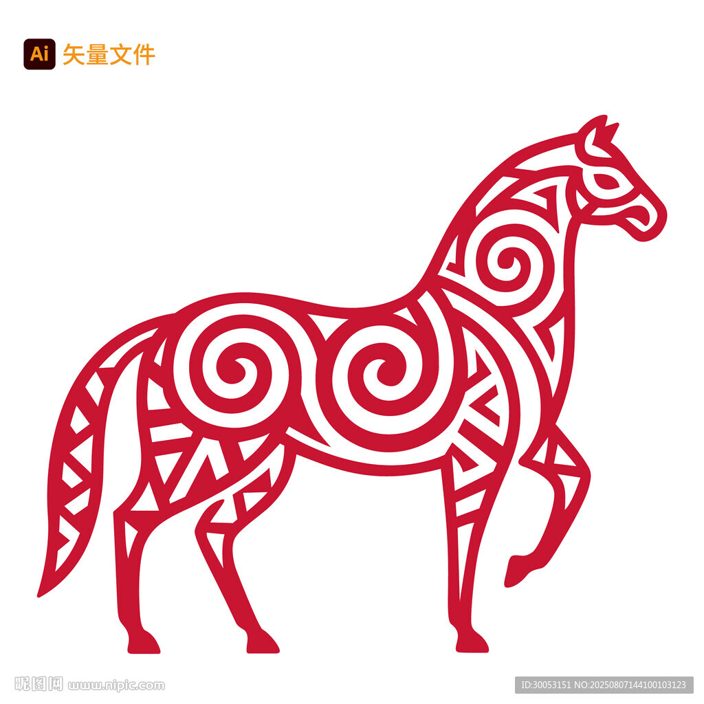 剪纸风骏马图案设计素材