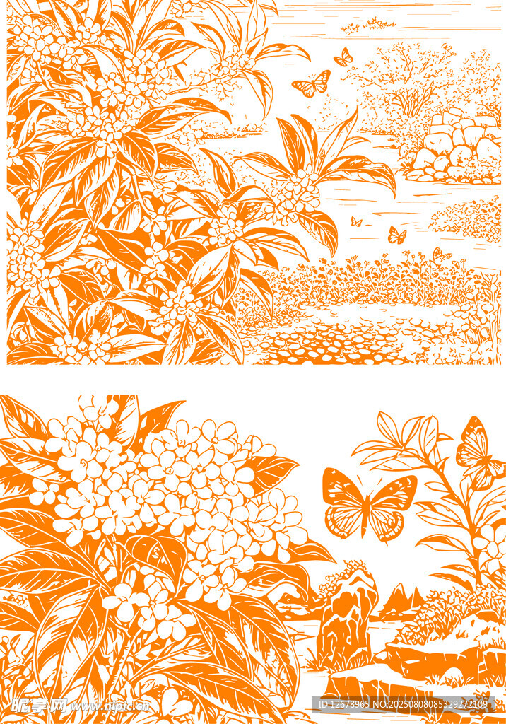 桂花矢量线条插画