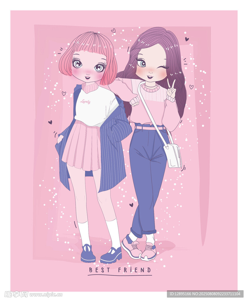 双生少女甜美动漫风插画