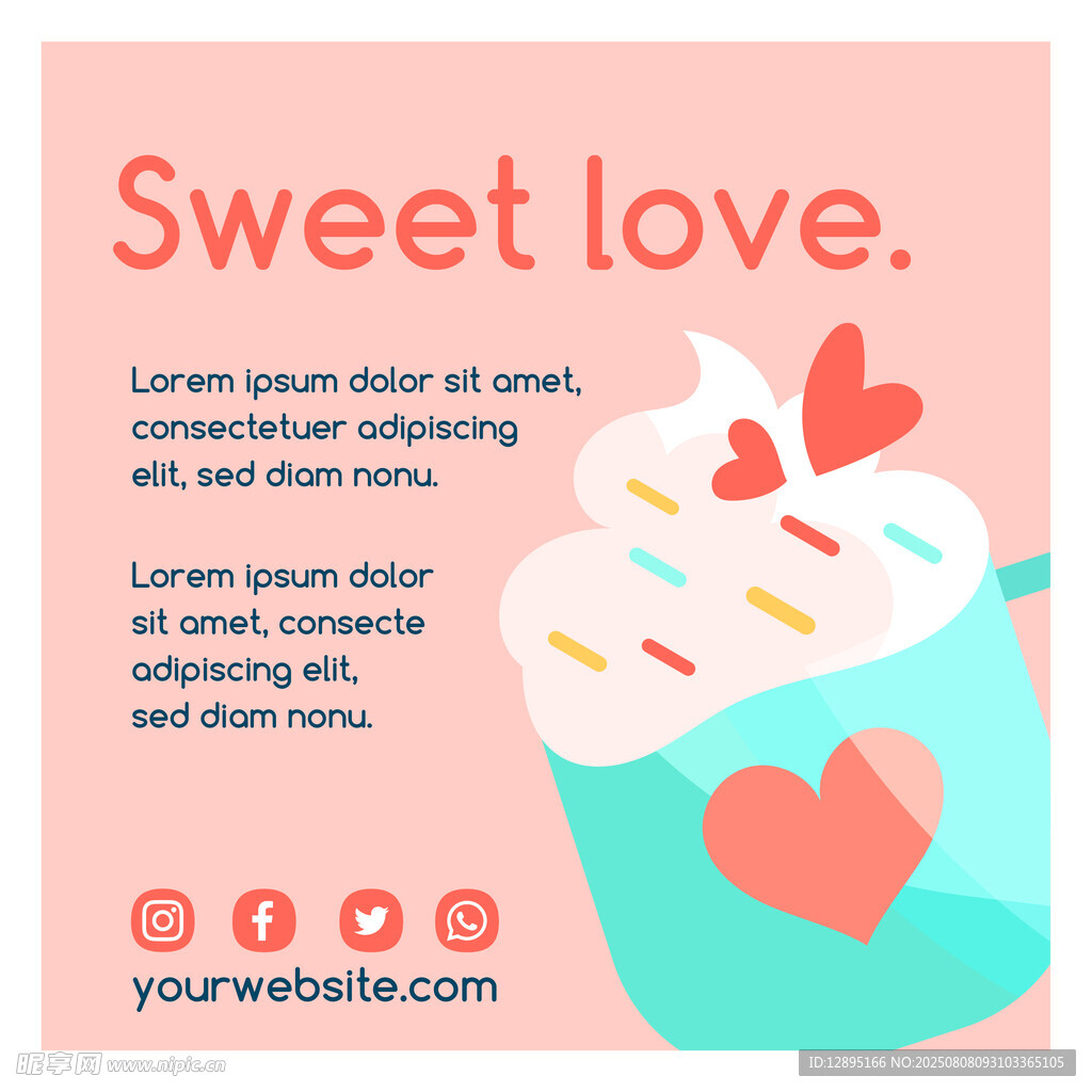 甜蜜爱意纸杯蛋糕插画