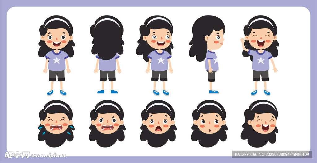 卡通女孩多角度形象展示