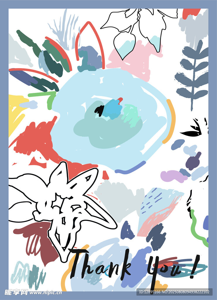 手绘感谢插画图案设计