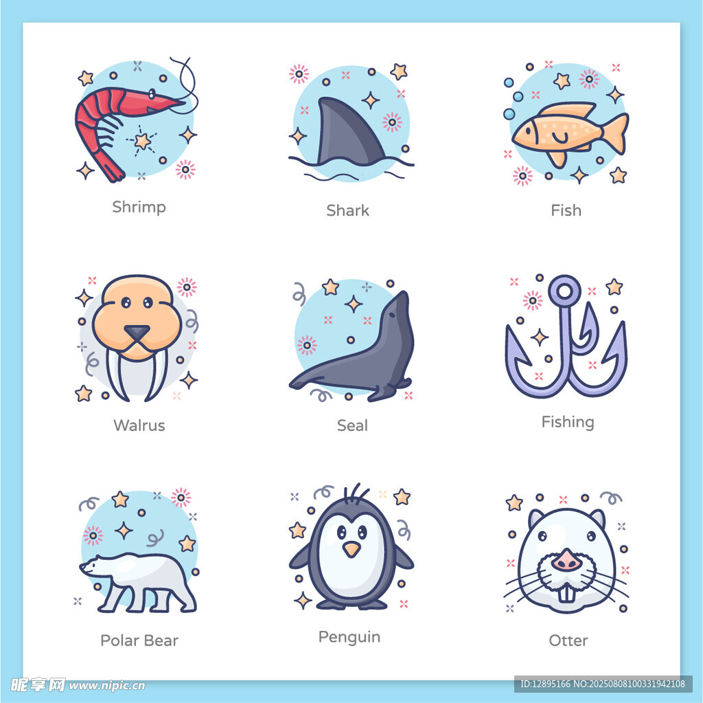 可爱海洋动物卡通图案集