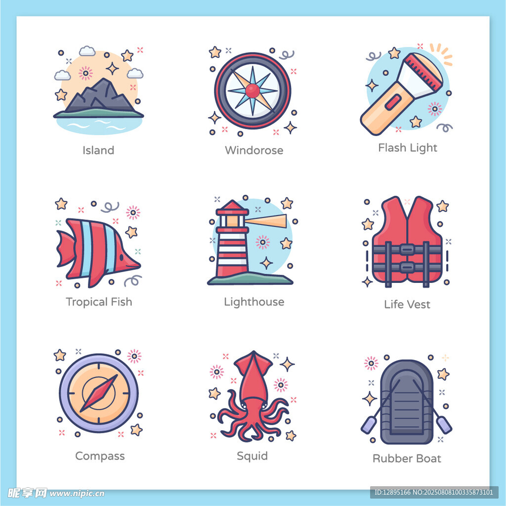 海洋探险元素图标集合