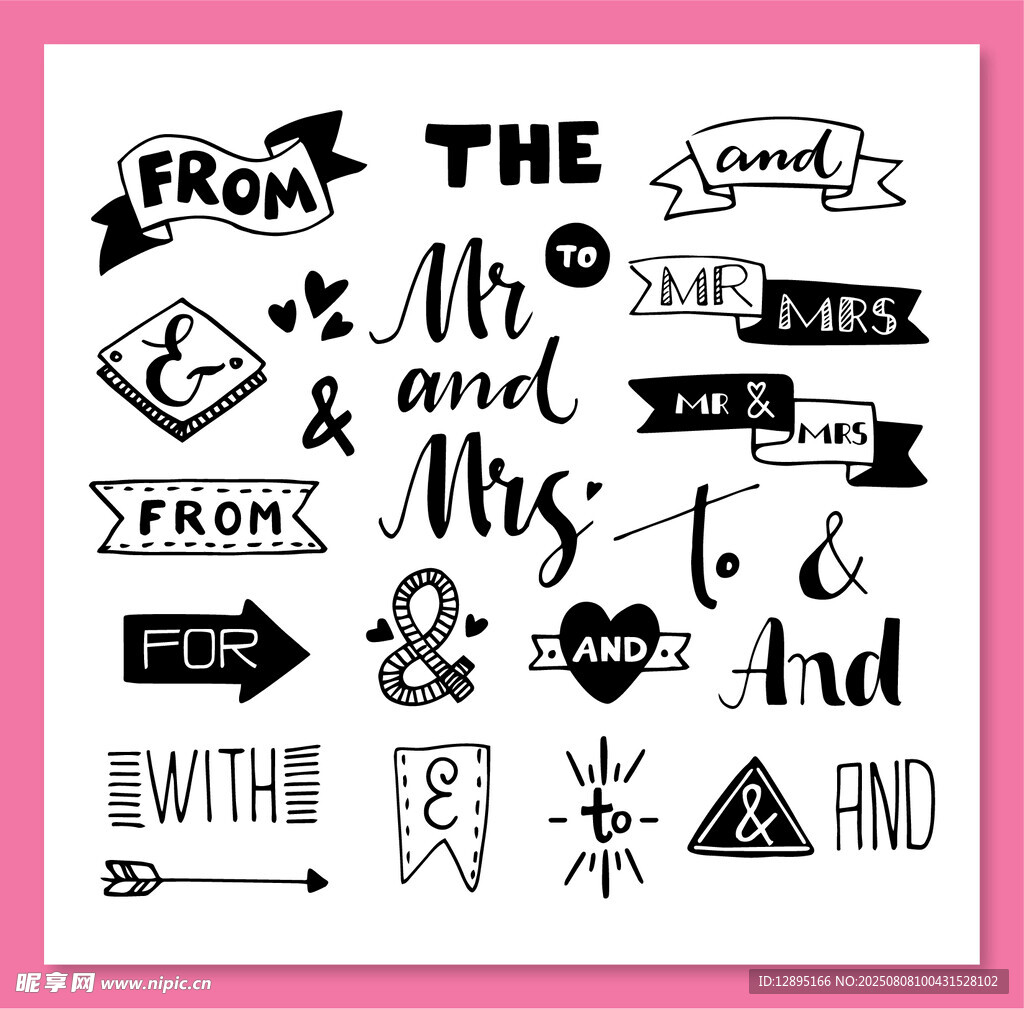 手绘英文装饰图案设计元素