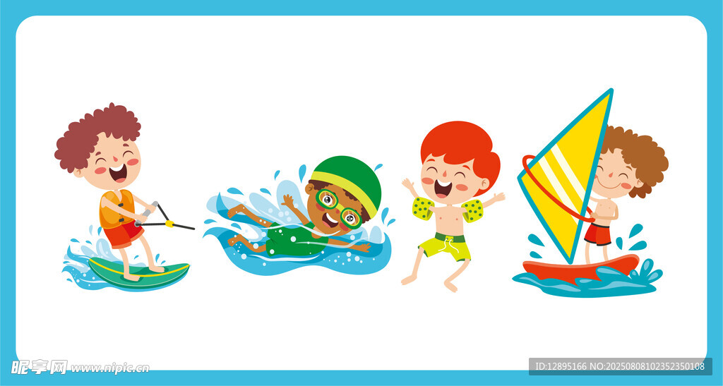 儿童欢乐水上玩耍场景