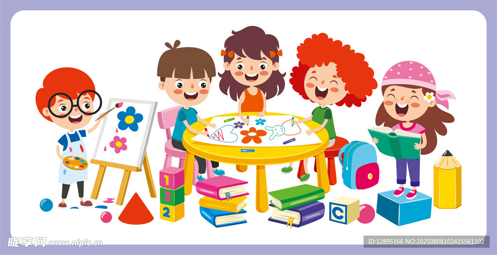 儿童快乐绘画场景