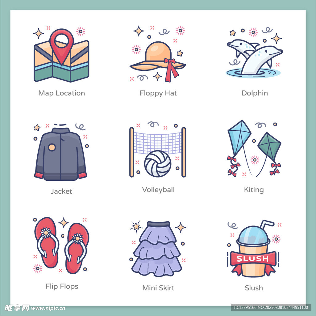 夏日休闲物品图标集