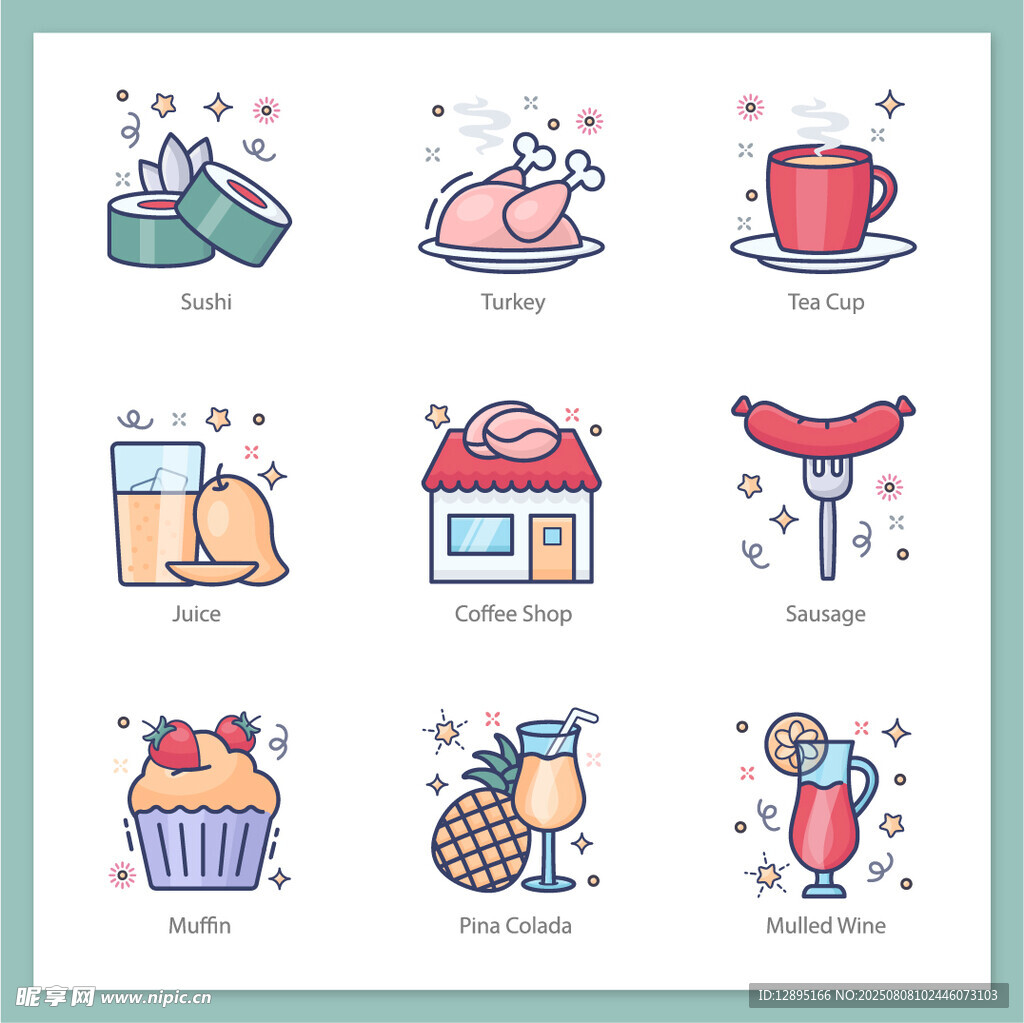 多彩美食与饮品图标集