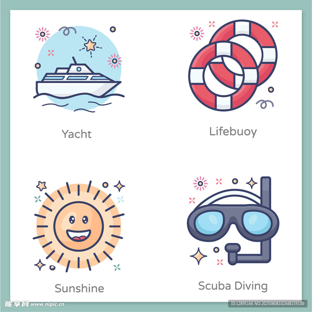 夏日海洋活动图标集合