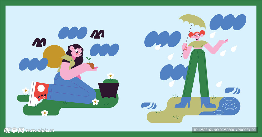 卡通人物的趣味户外场景