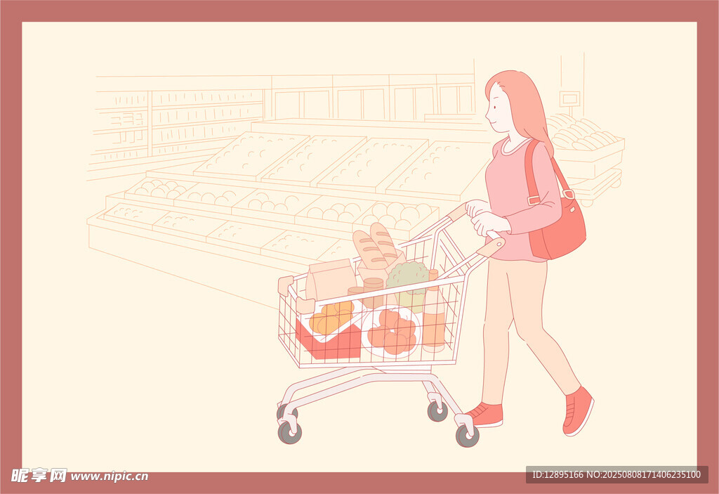 女子推购物车满载而归