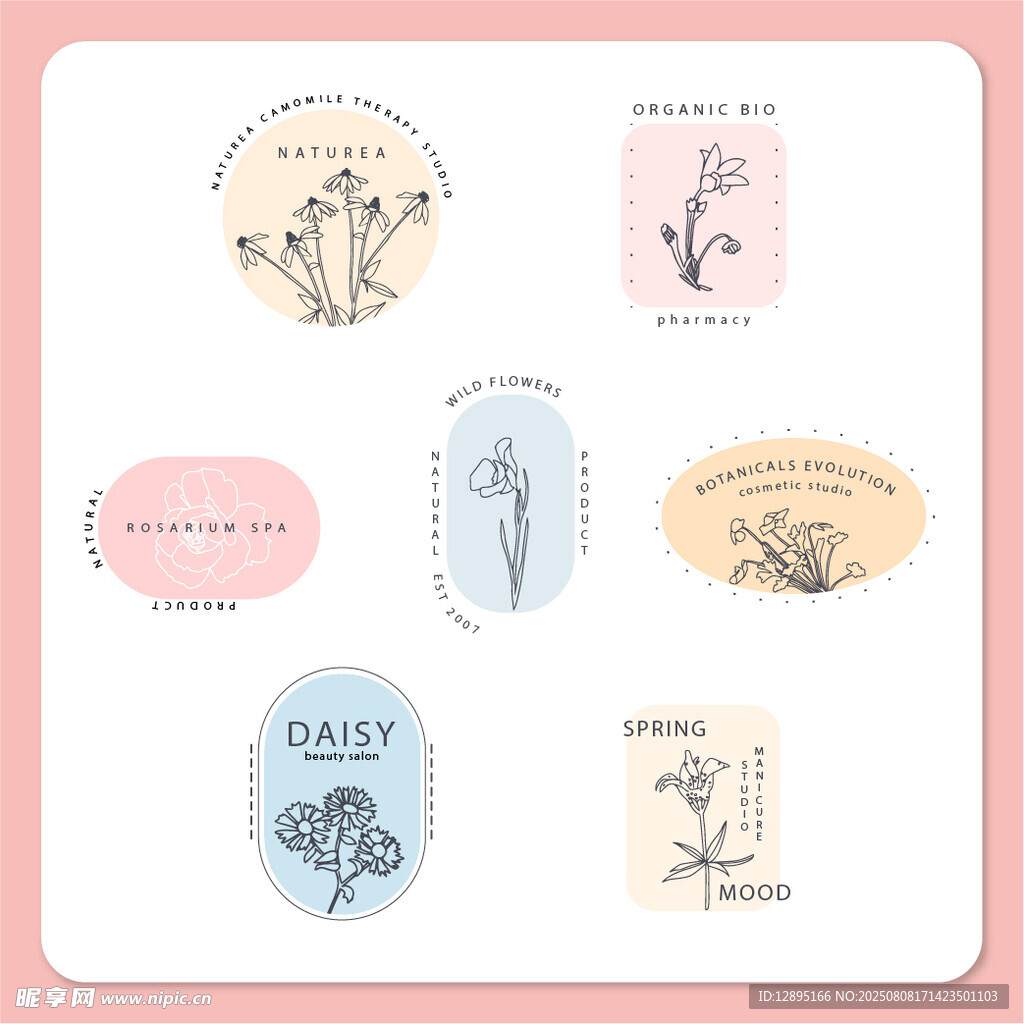 手绘花卉标签设计素材