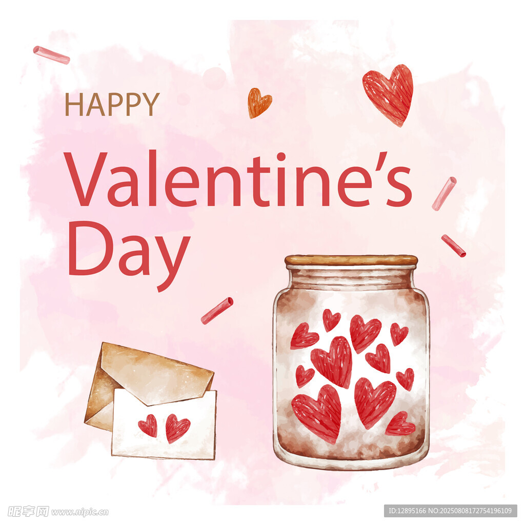 情人节浪漫爱心与信封元素