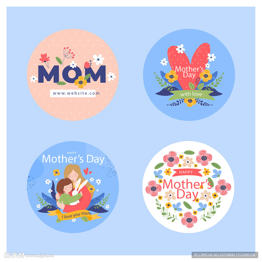 可爱母亲节主题装饰贴纸