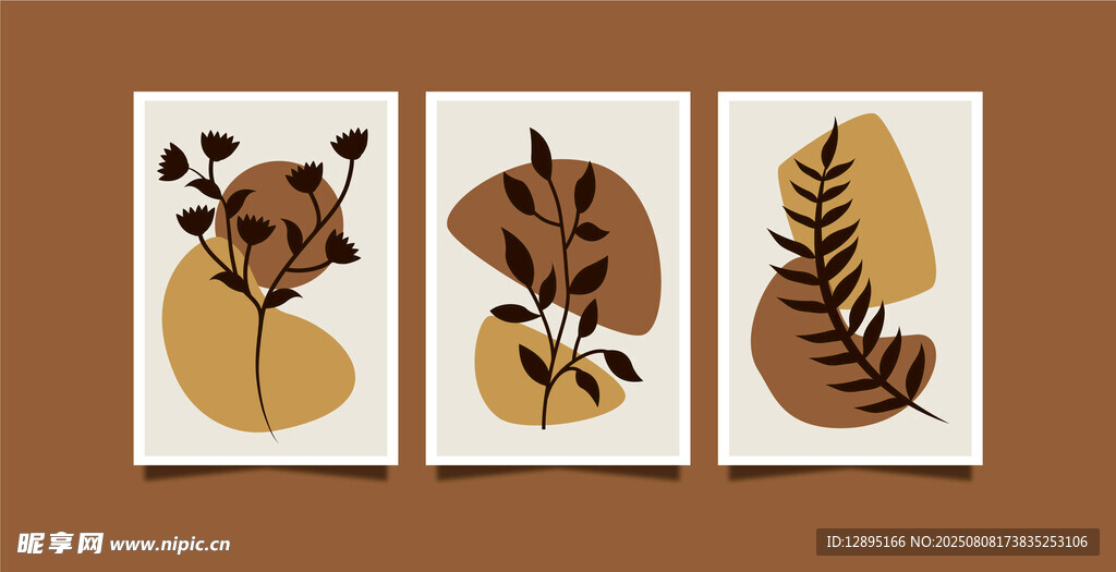 三幅简约风格树叶装饰画