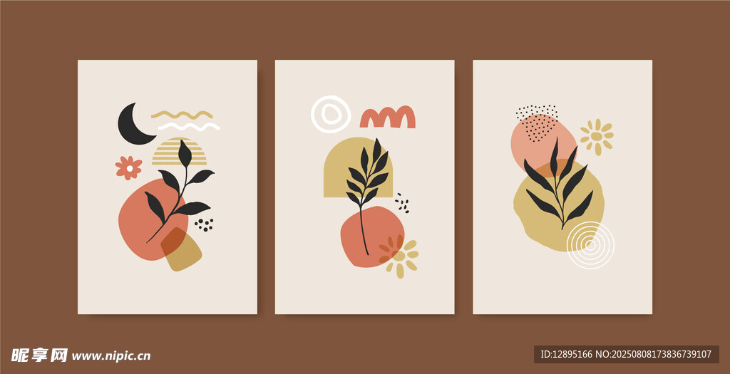 三幅简约植物装饰画