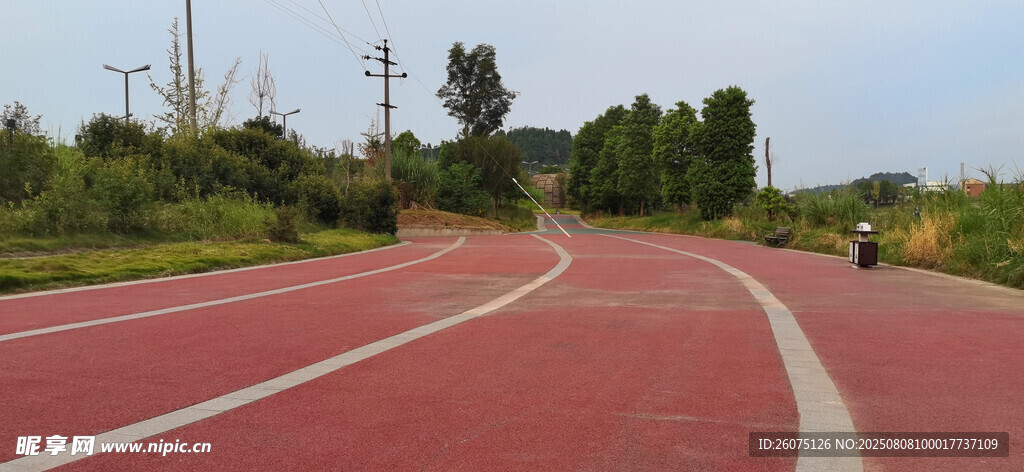 红色橡胶健身步道特写