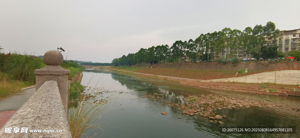 河畔风光绿树环绕的河道