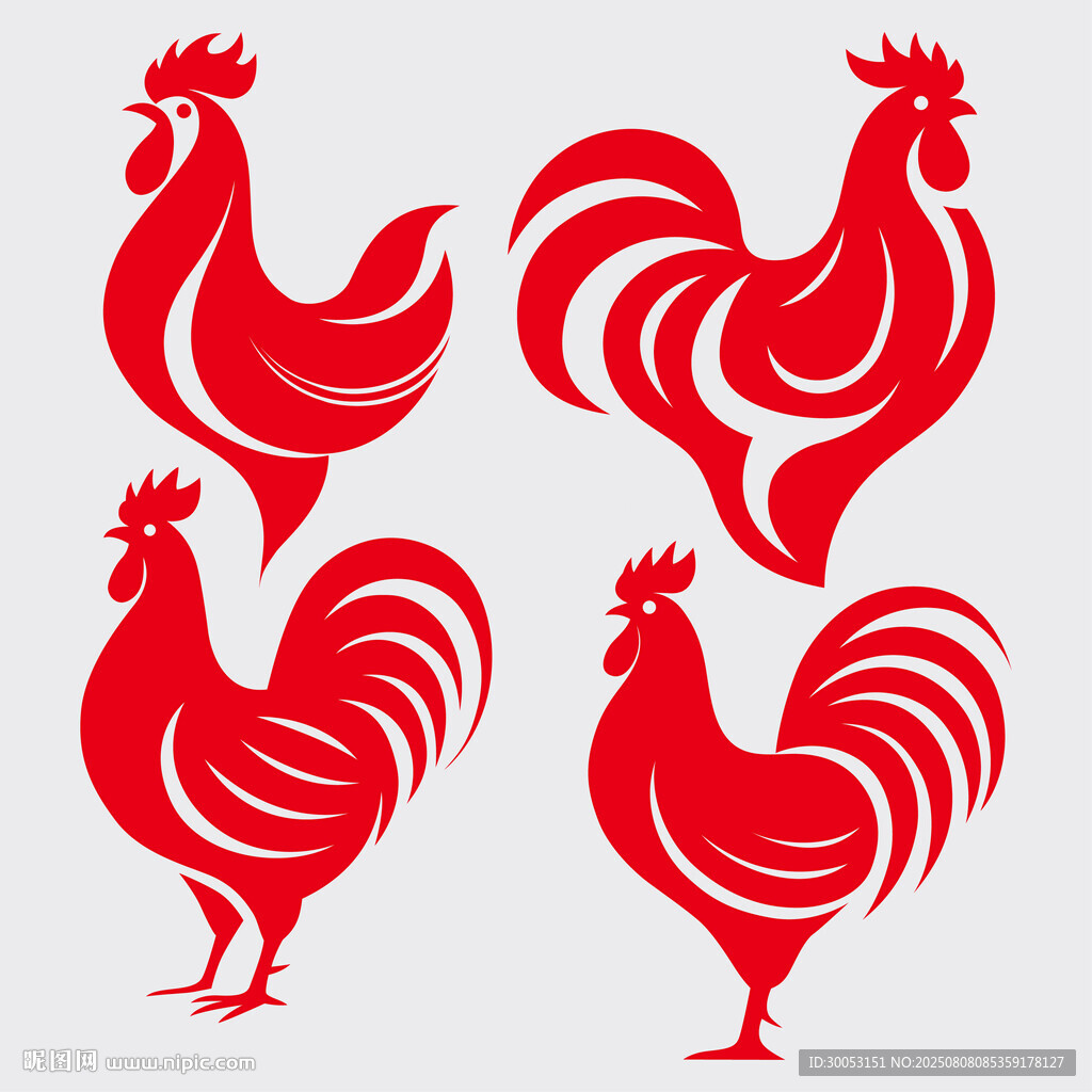 红色公鸡图案设计素材