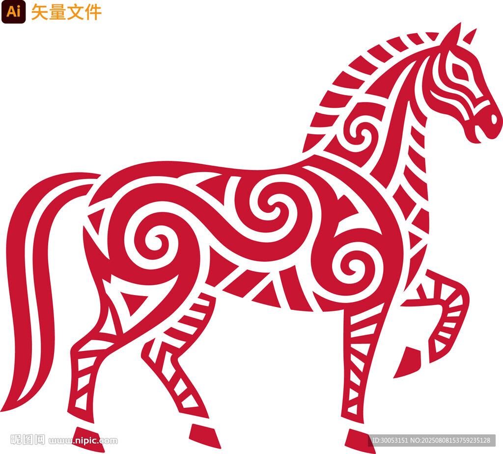 中式传统花纹红马图案