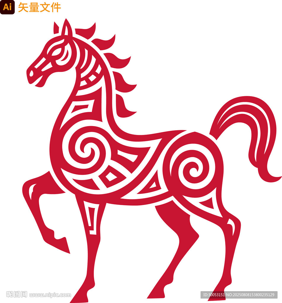红色中式风格奔跑骏马图案