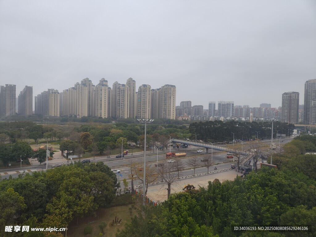 城市远景与绿植景观