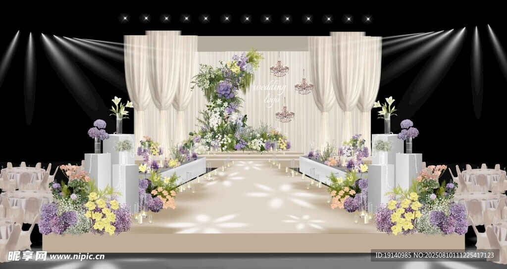 香槟色布幔造型韩式婚礼主舞台效