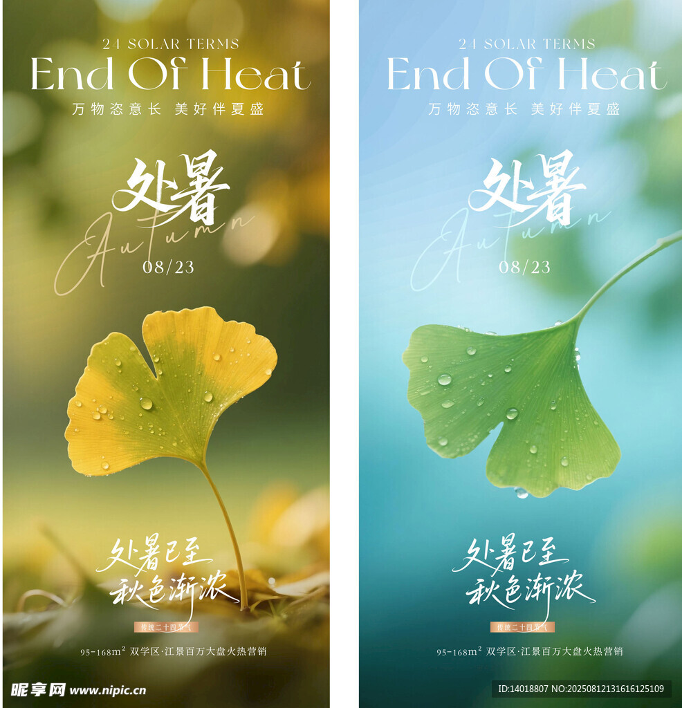 处暑银杏叶唯美节气海报