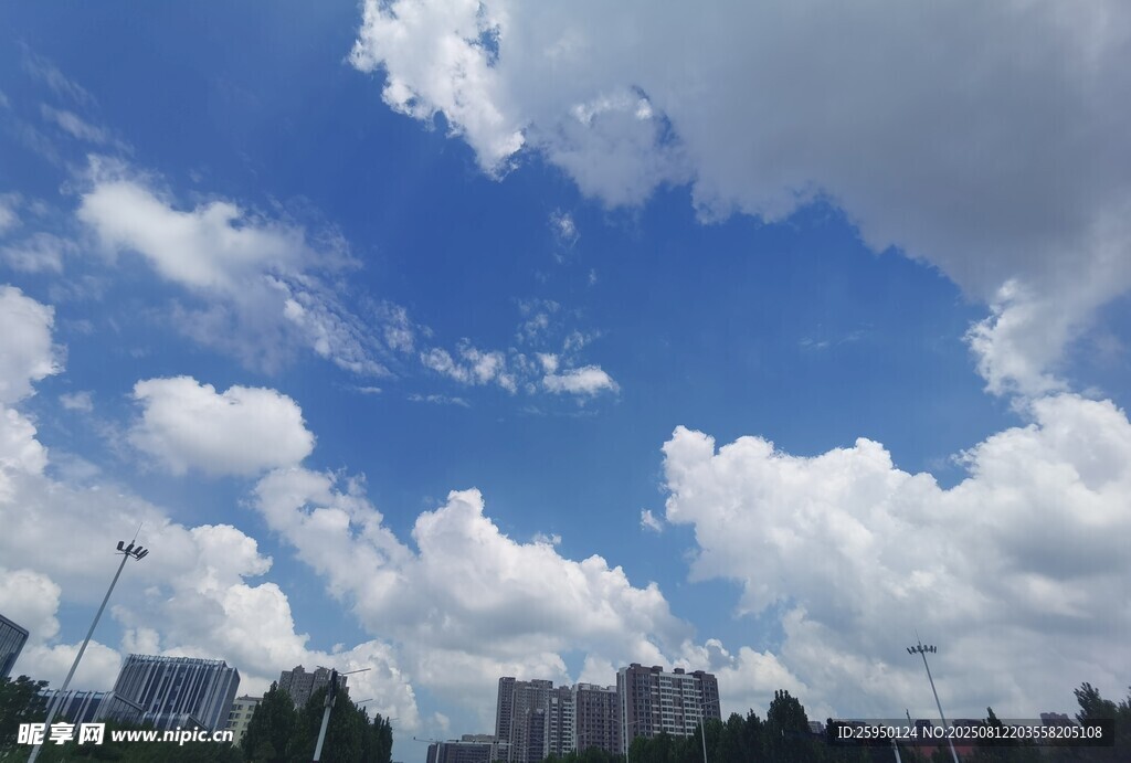 蓝天白云下的城市景观