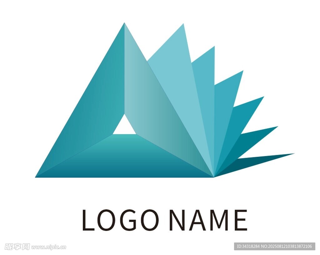 蓝色折纸风格三角形标志