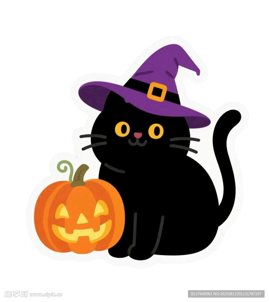黑猫女巫与南瓜插画