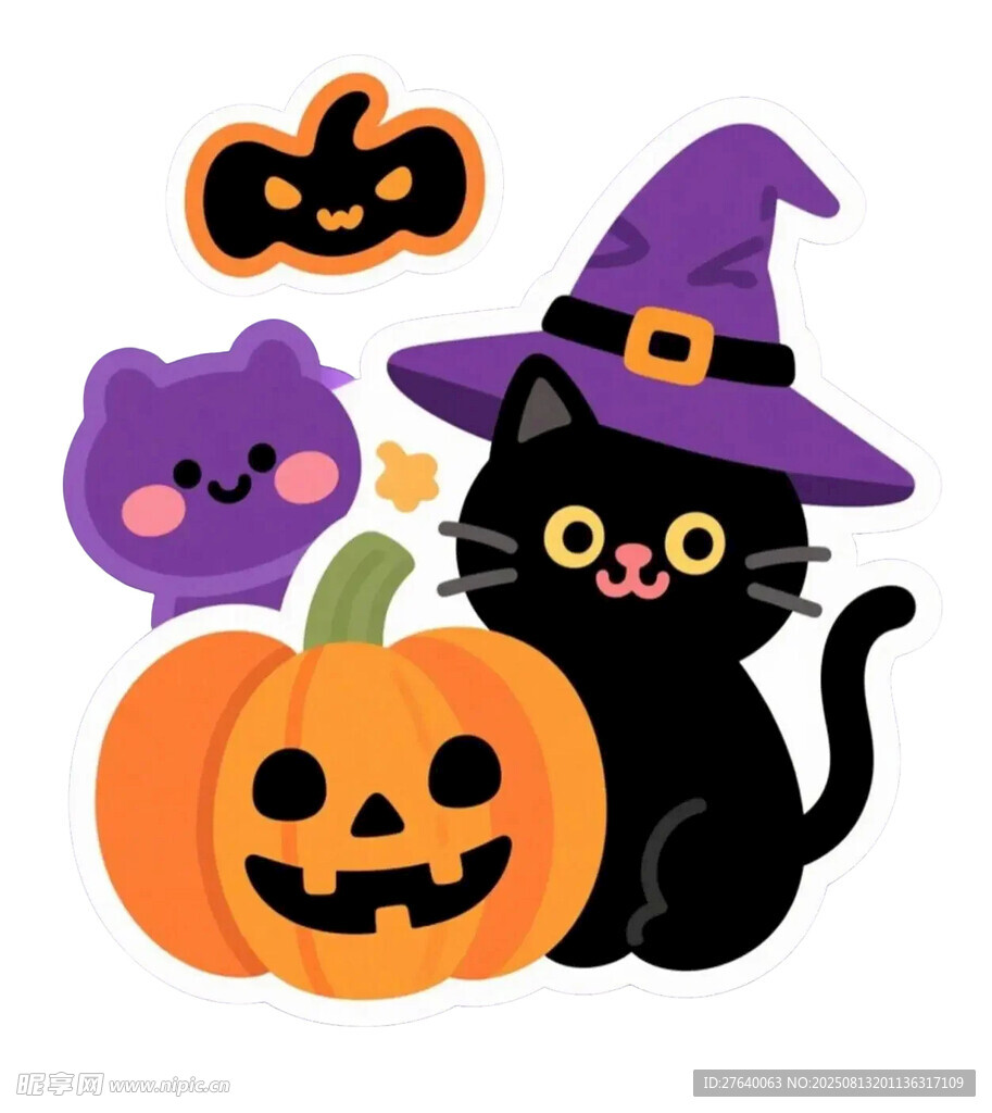 黑猫女巫与南瓜猫咪装饰