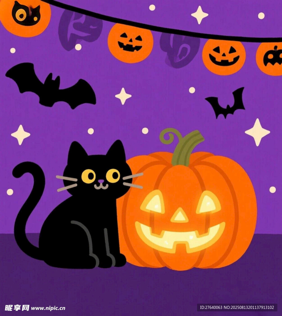 黑猫与南瓜的万圣氛围
