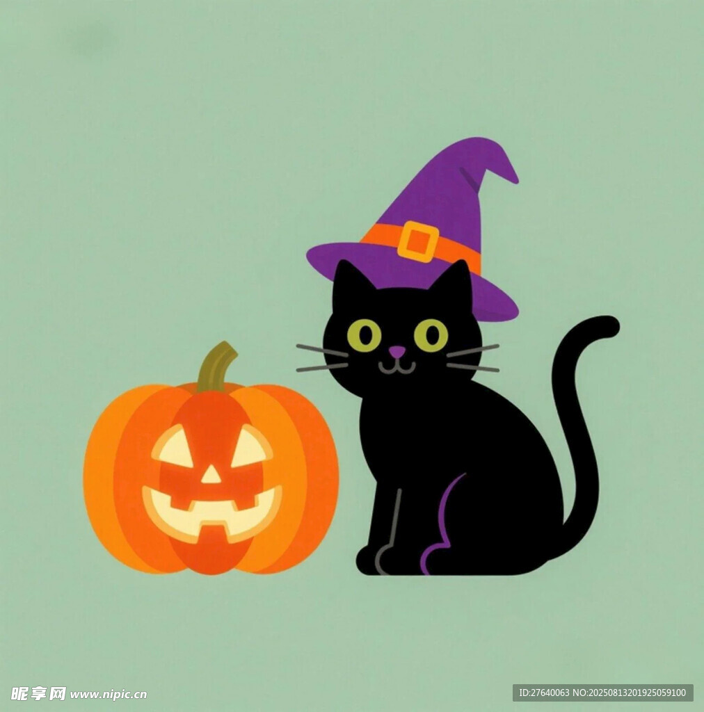 黑猫与南瓜的万圣节场景