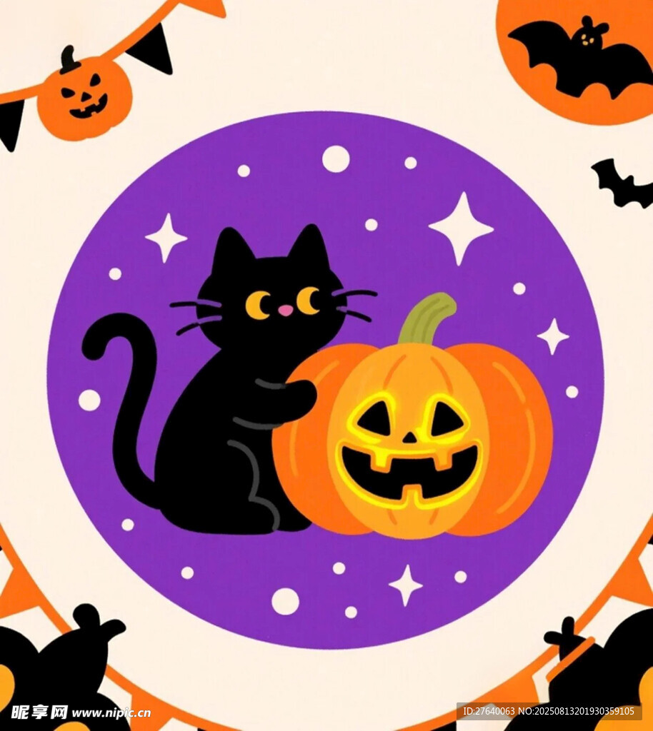 黑猫与南瓜的万圣节画面