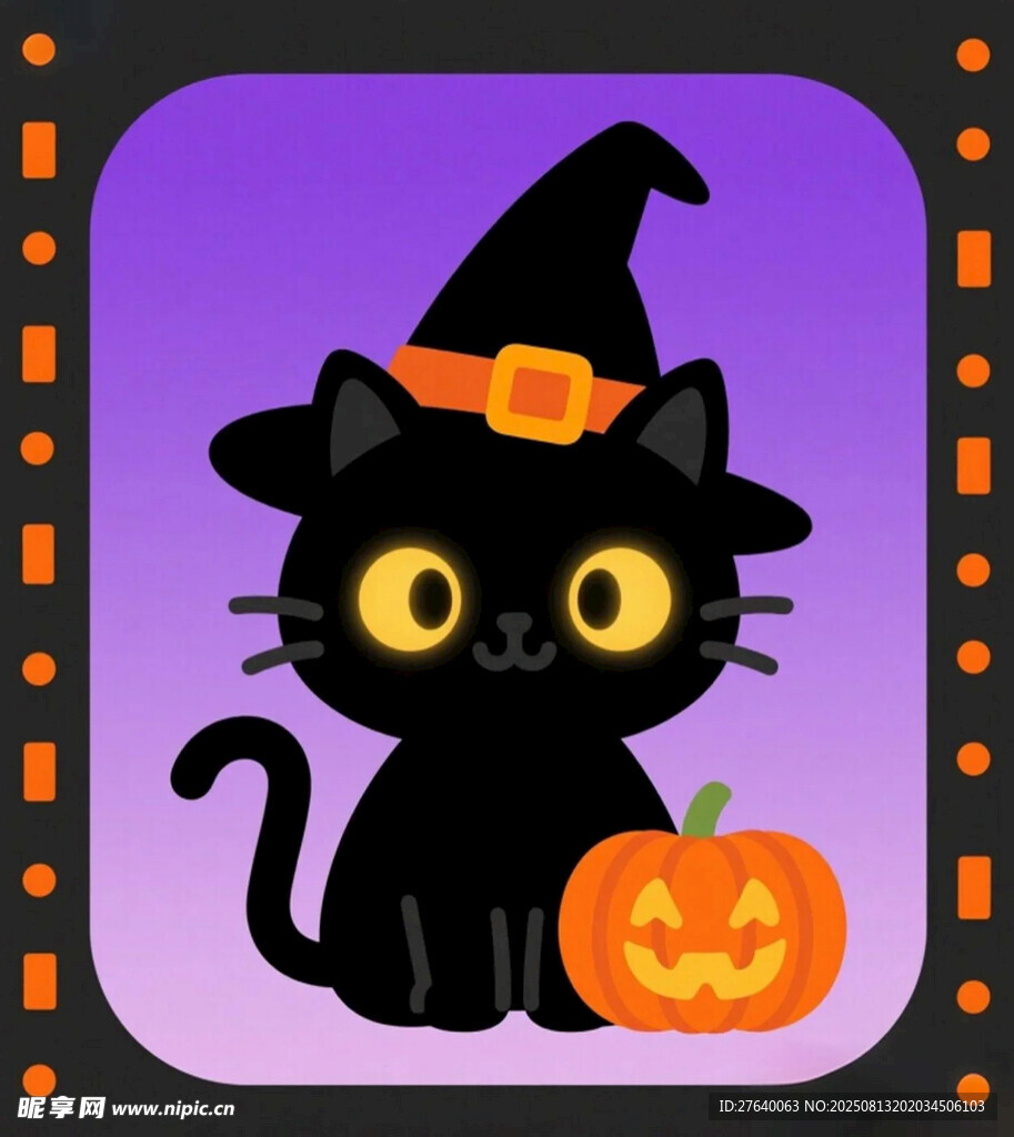 黑猫与南瓜的万圣节画面