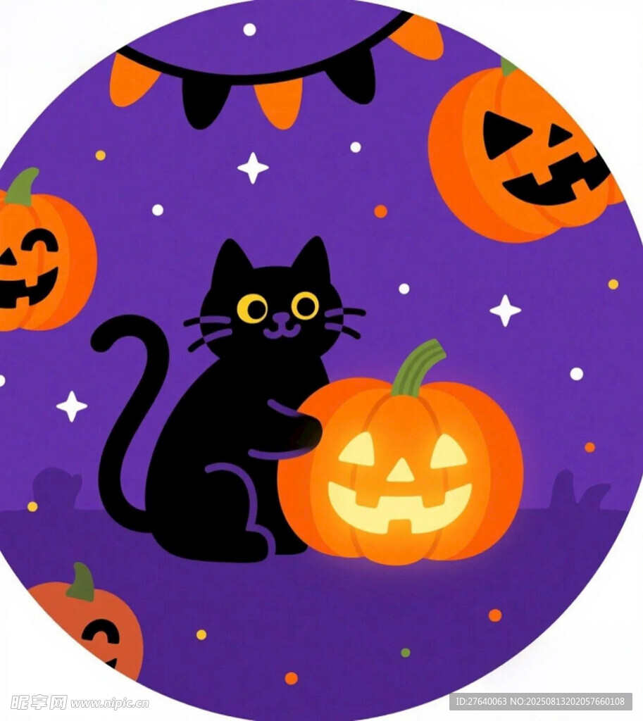 万圣节黑猫插画