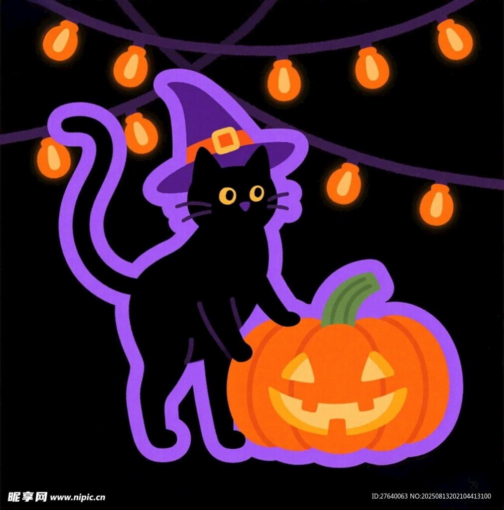 万圣节黑猫插画