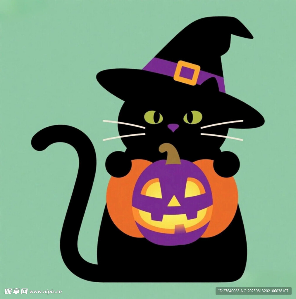 万圣节黑猫插画