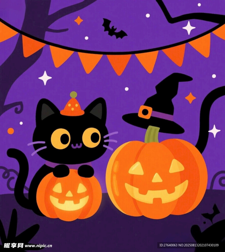 万圣节黑猫插画