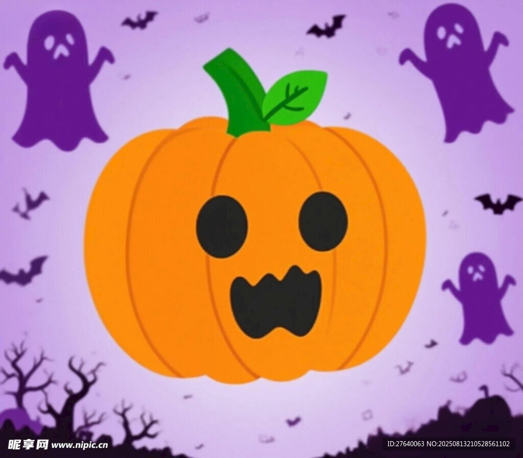 万圣节南瓜与幽灵场景