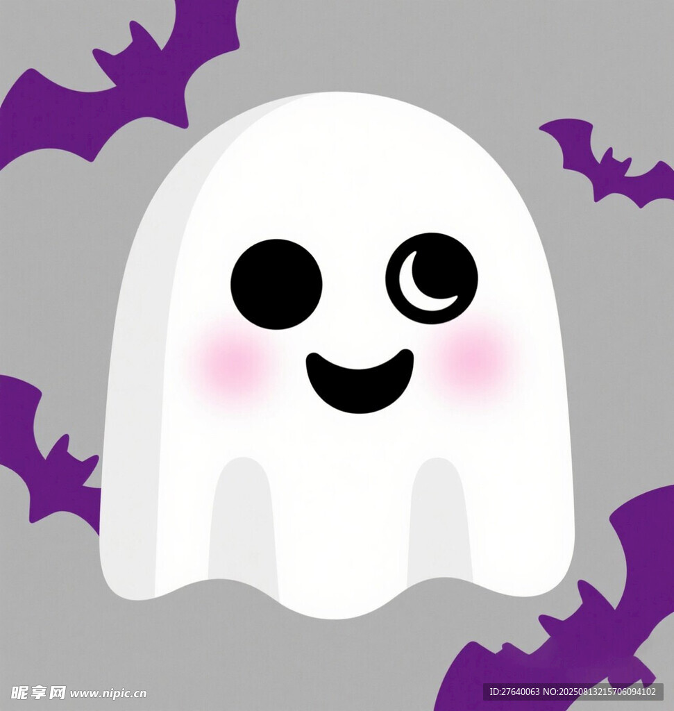 可爱幽灵与紫色蝙蝠