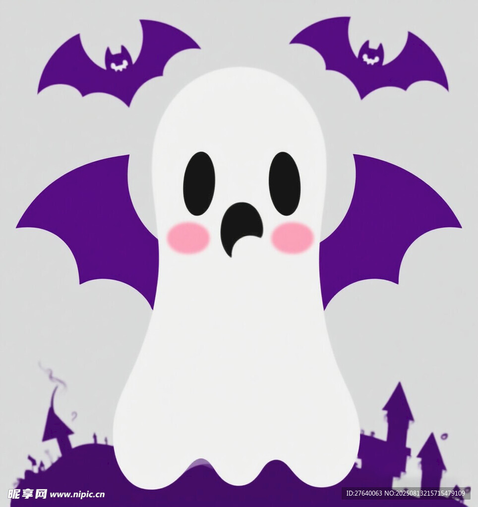 可爱幽灵与蝙蝠的奇幻场景