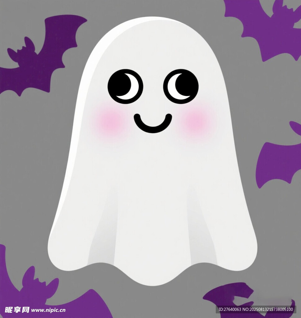 可爱幽灵与紫色蝙蝠图案