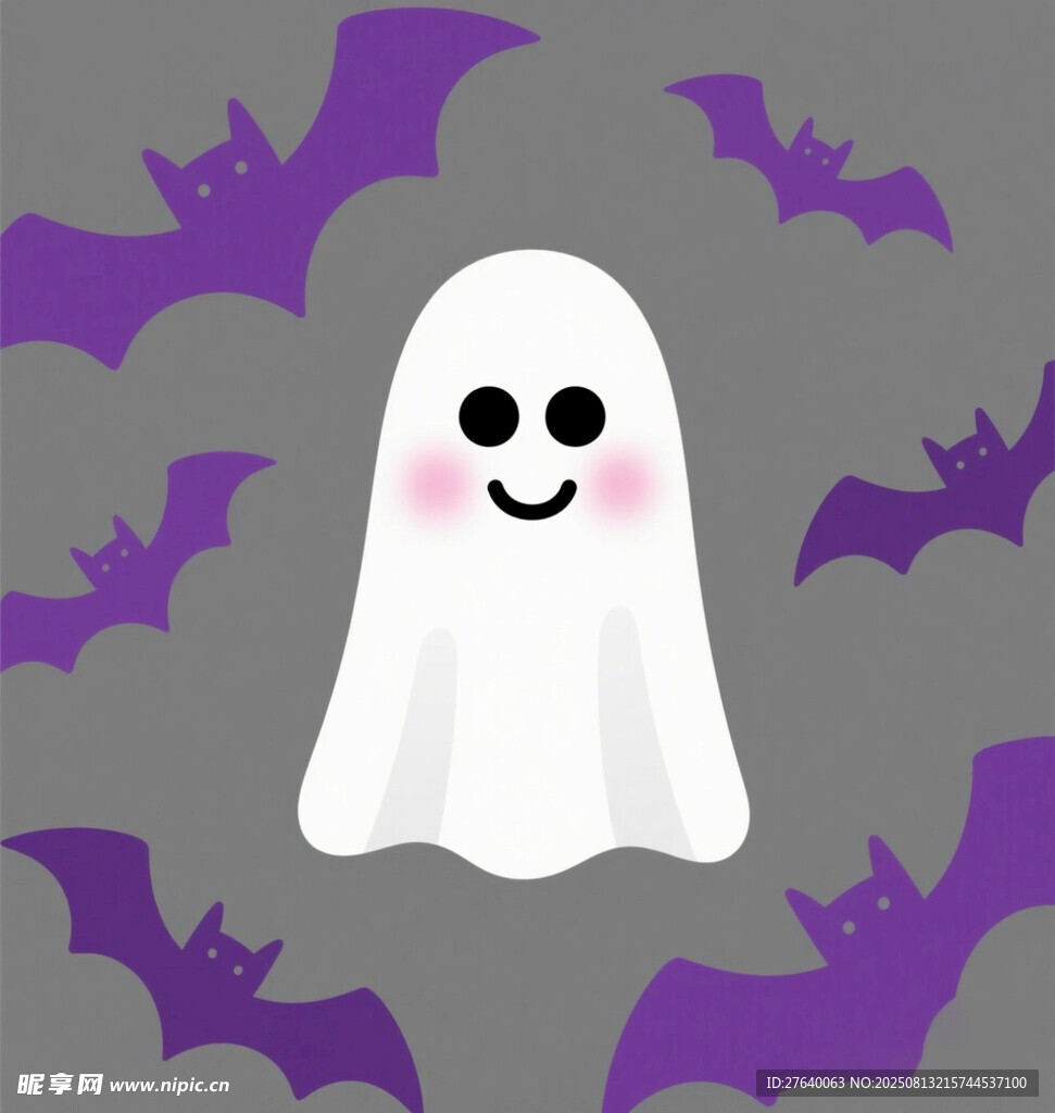 可爱幽灵与蝙蝠万圣节元素