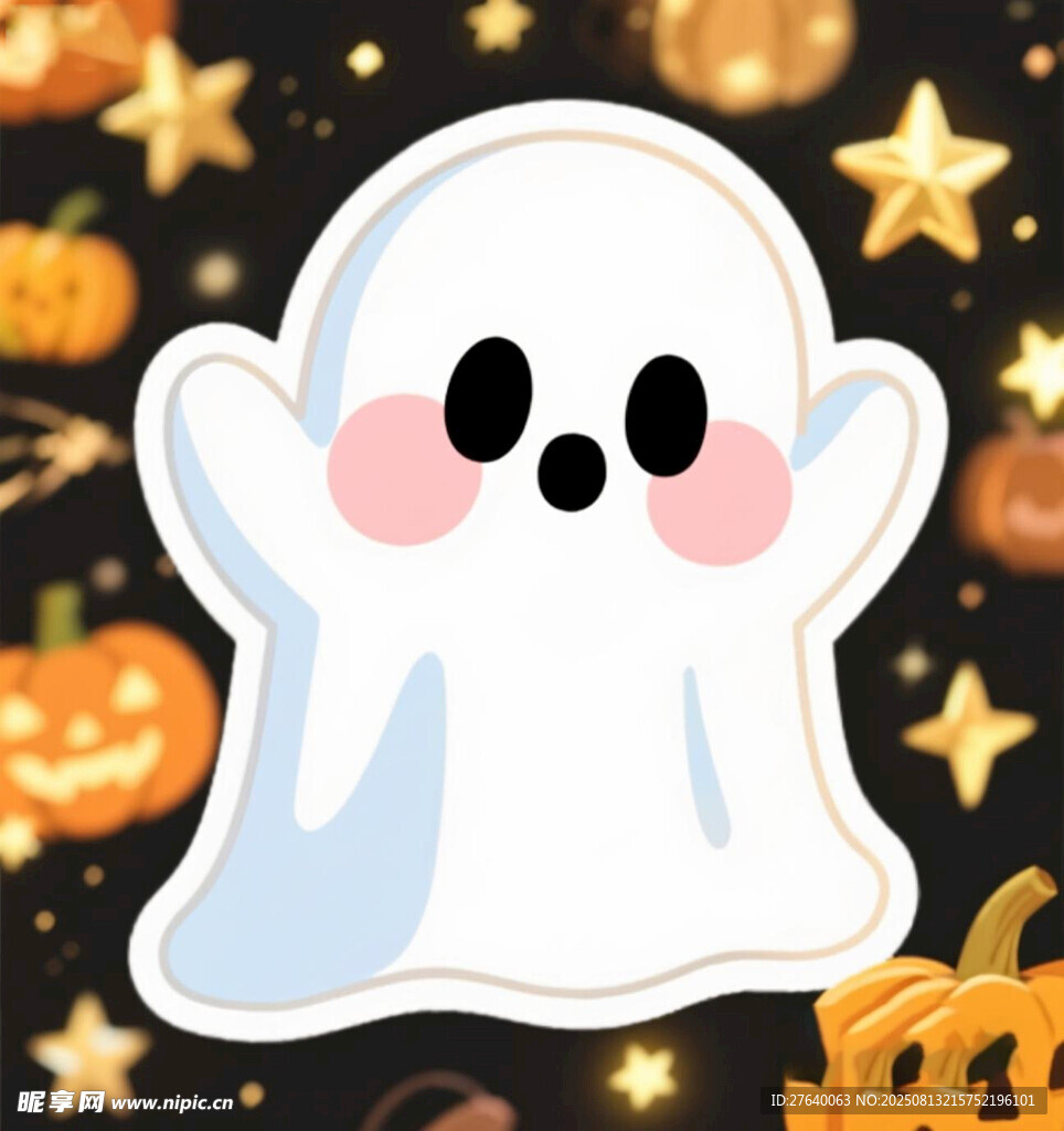 可爱幽灵与南瓜万圣节元素