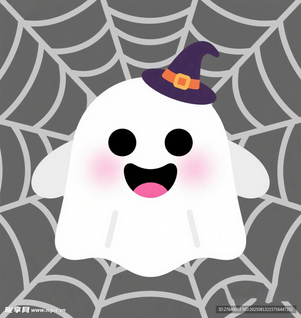 可爱幽灵与蛛网万圣节元素